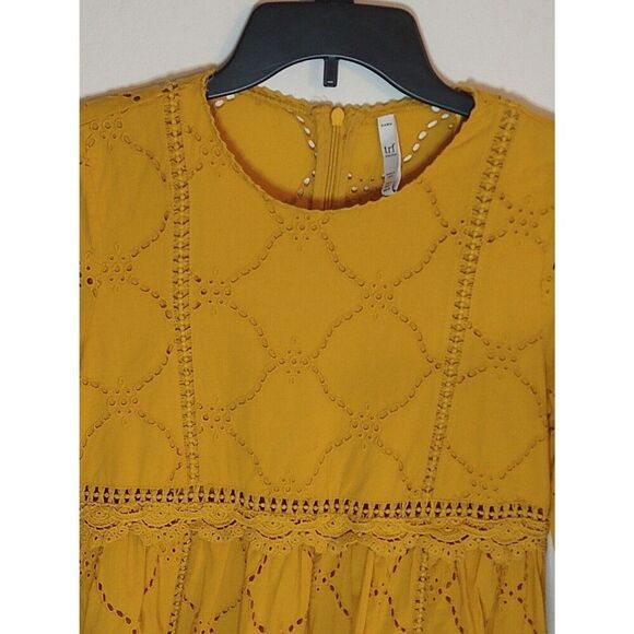 Zara mini Small Eyelet  dress boho cottage core mustard feminine - Picture 5 of 12